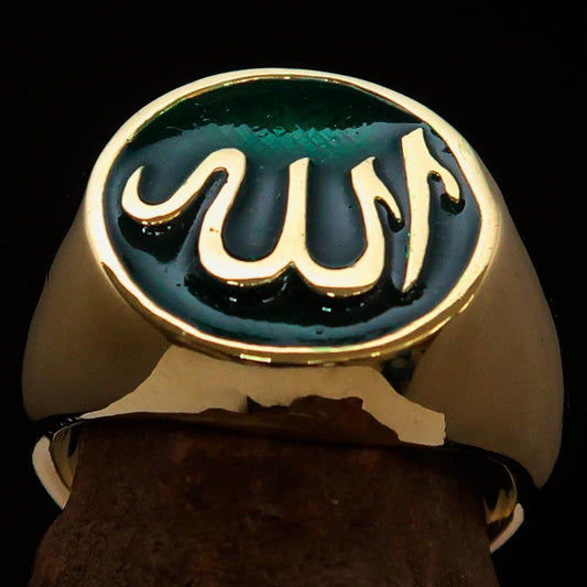 Allah Ring – Green | Islamic Ring in Solid Brass-1