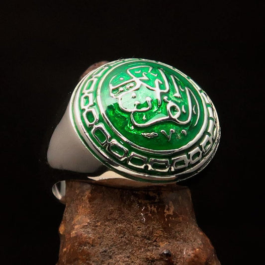 Al-Qur’an Domed Ring – Green | Islamic Ring in Sterling Silver 925-0