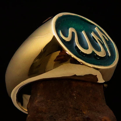 Allah Ring – Green | Islamic Ring in Solid Brass-2
