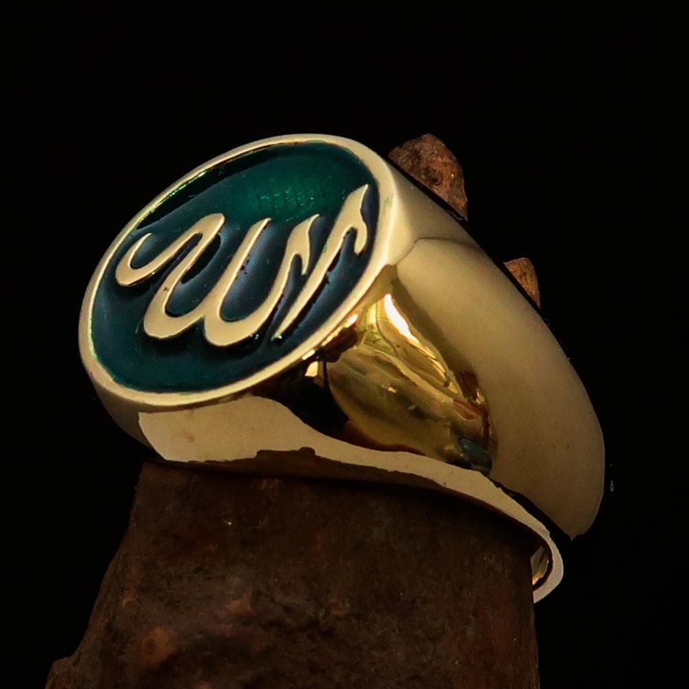 Allah Ring – Green | Islamic Ring in Solid Brass-0